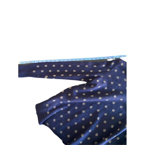 Loft Pullover Navy Gold Wool Blend Polka Dot Knit Crewneck Sweater Size‎ Small - Picture 6 of 7
